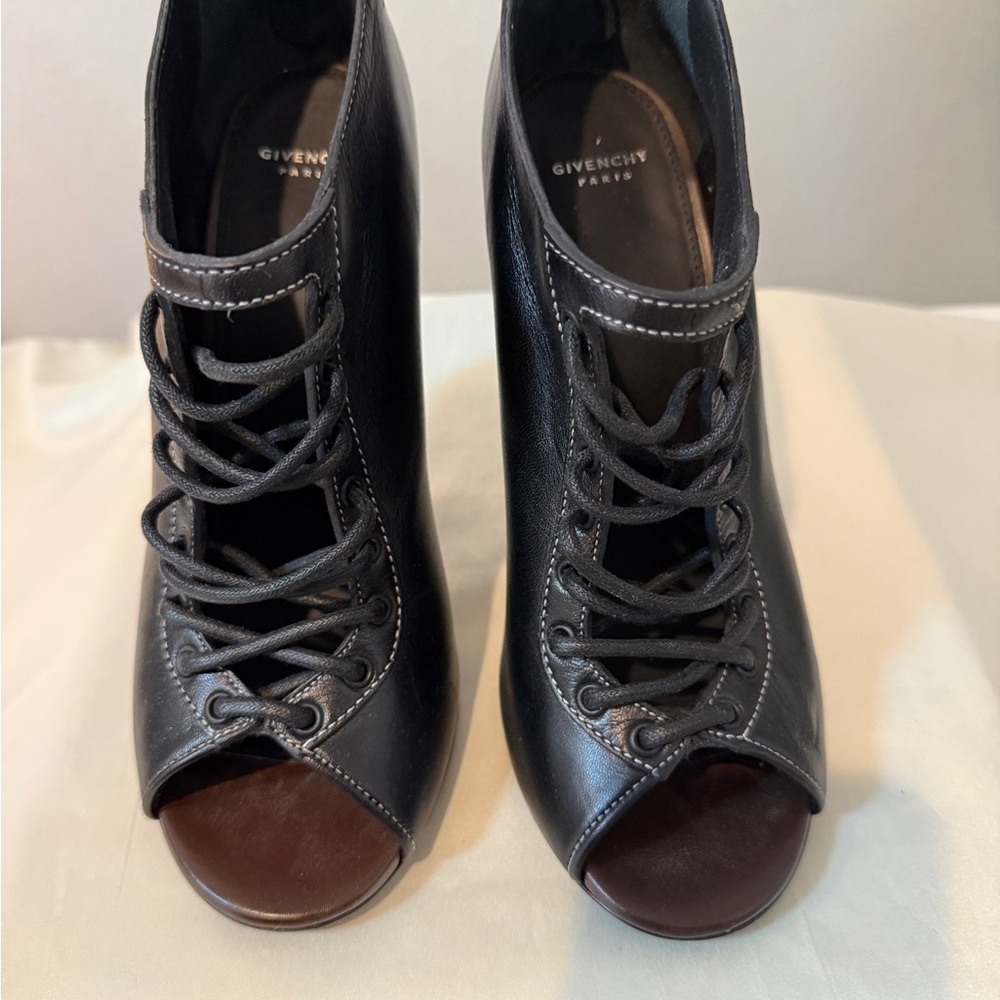 Givenchy Black Lace-Up Peep-Toe Boots